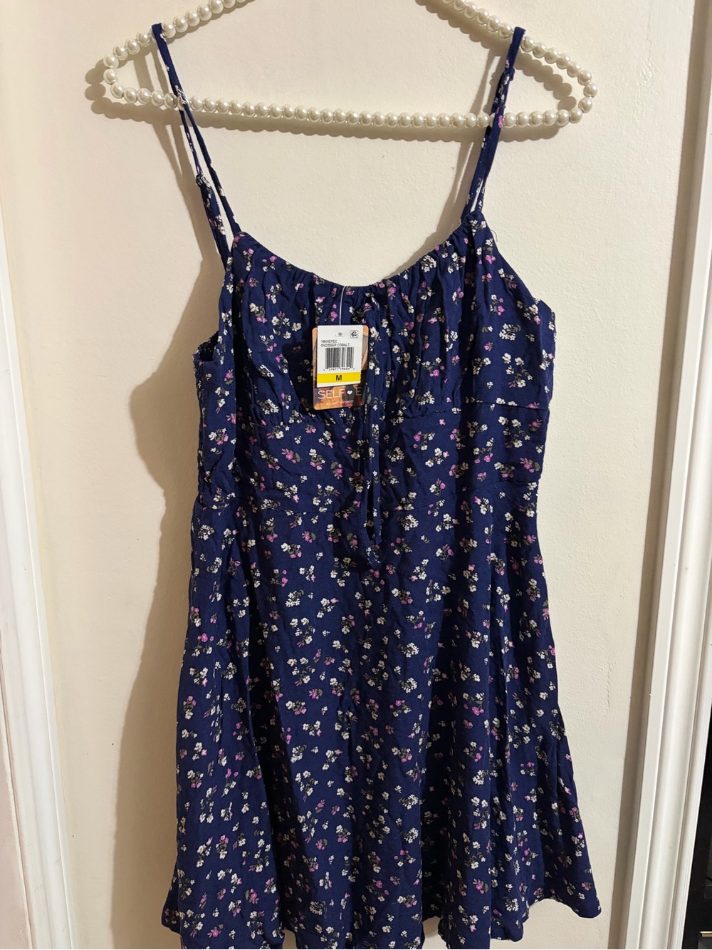 Women Navy Floral Spaghetti-Strap Dress with Adjustable Tie